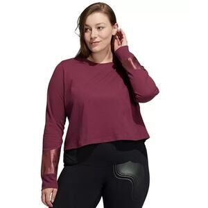 Adidas Women's Crimson Holiday Shine Graphic Crop Long Sleeve Top | Size 3X NWT
